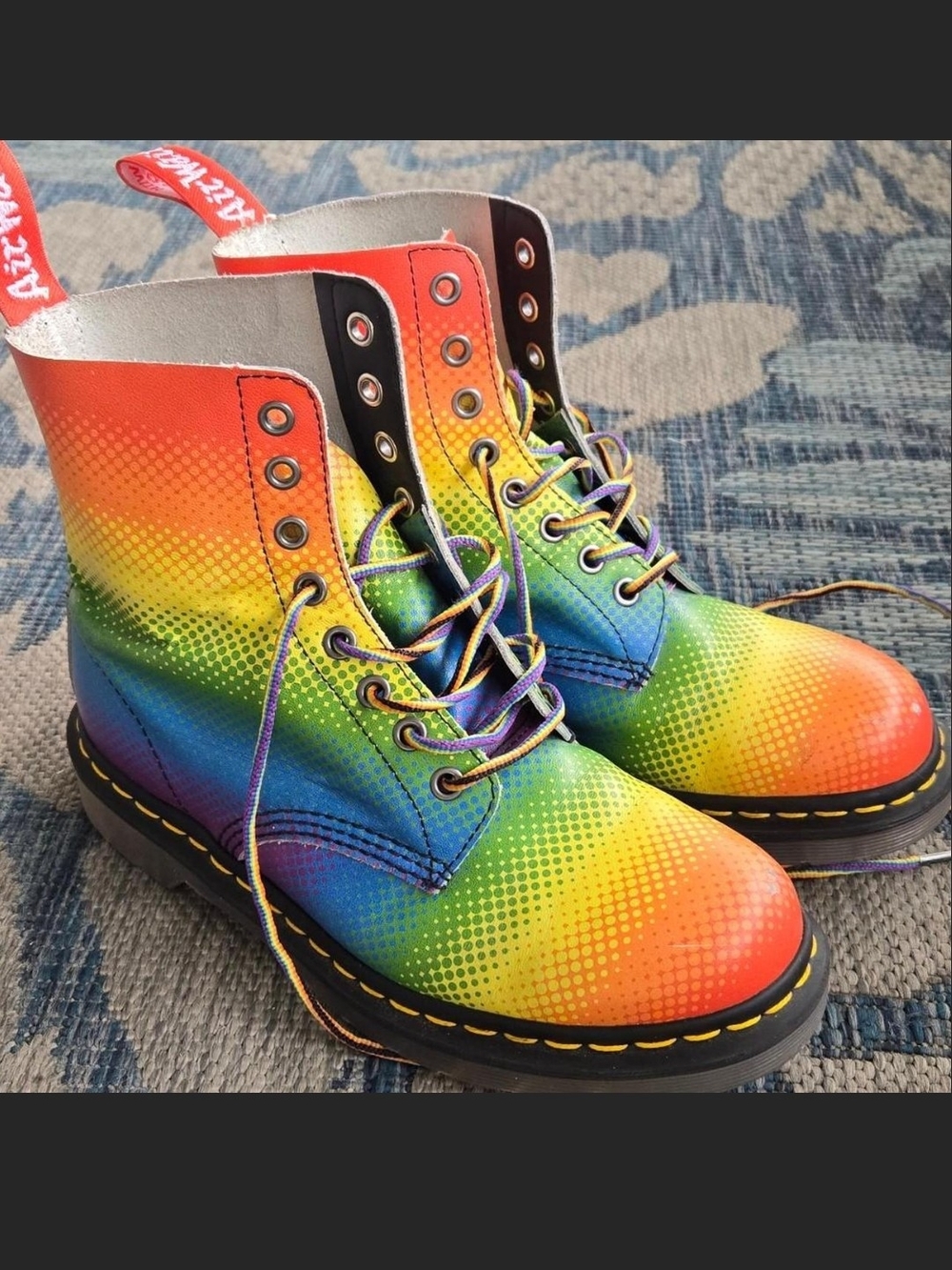 Rainbow Gradient Women Lace-Up Boots - Vibrant Multi-Color